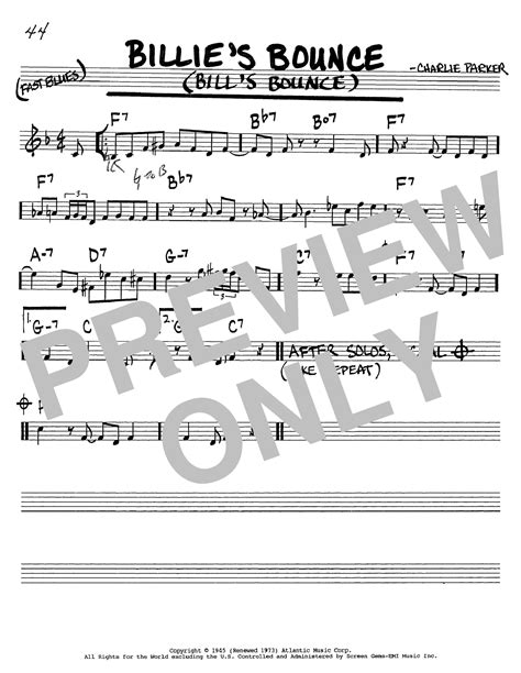 Charlie Parker "Billie's Bounce (Bill's Bounce)" Sheet Music Notes ...