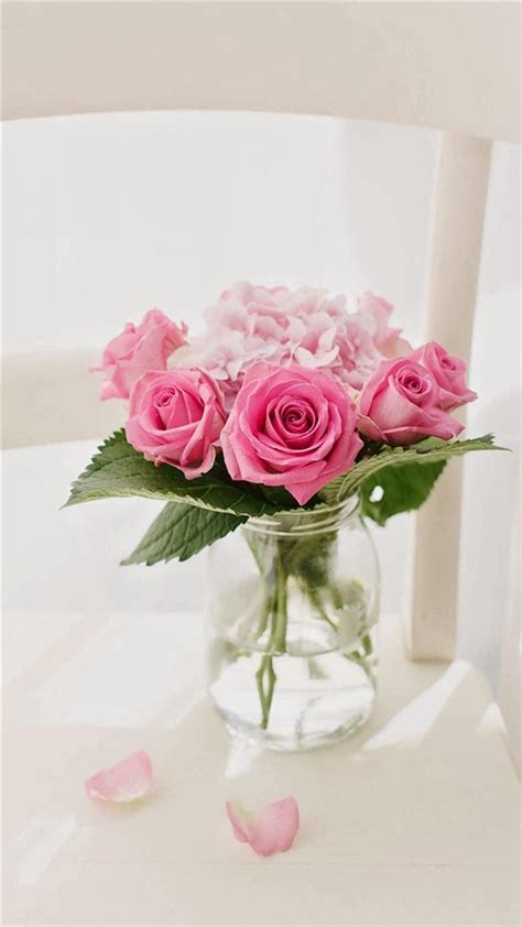 Pink Roses Bouquet Vase iPhone 8 wallpaper | Pink rose bouquet, Pink ...