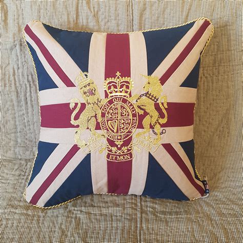 Medium Square Pillow - Union Jack with Gold Royal Crest - All Things UK