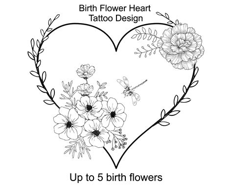 Custom Birth Flower Heart Tattoo Design - Etsy