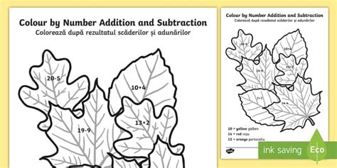 Autumn Color by Number Addition and Subtraction Up to 20 Worksheet / Worksheet