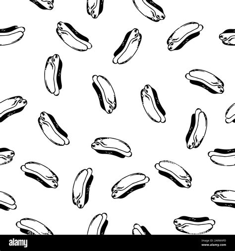 Hotdog seamless background hand drawn art. Fast food continuous pattern from sketchy hot dogs ...