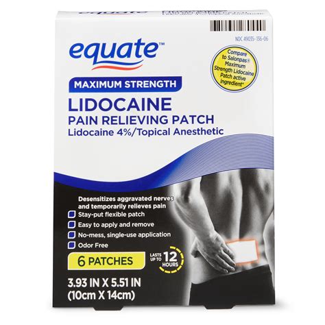 Equate Maximum Strength Lidocaine Pain Relieving Patch, 6 Count - Walmart.com - Walmart.com