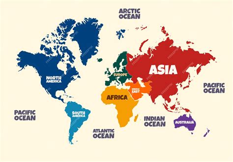 Premium Vector | Simple Colorful World Map Continents And Oceans