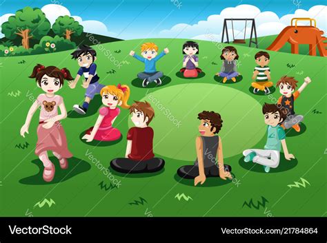 Kids playing duck duck goose Royalty Free Vector Image