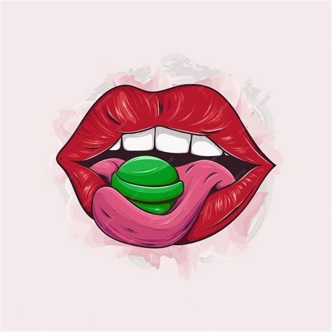 Premium Vector | Beautiful lips with sweet green candy watercolor ...