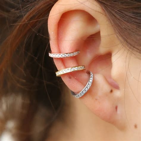 925 sterling silver Earrings Ear Cuff Clip On round cz circle stack 3 ...