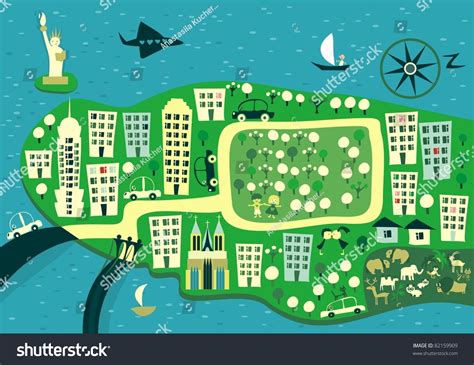 Cartoon Map New York Stock Vector 82159909 - Shutterstock