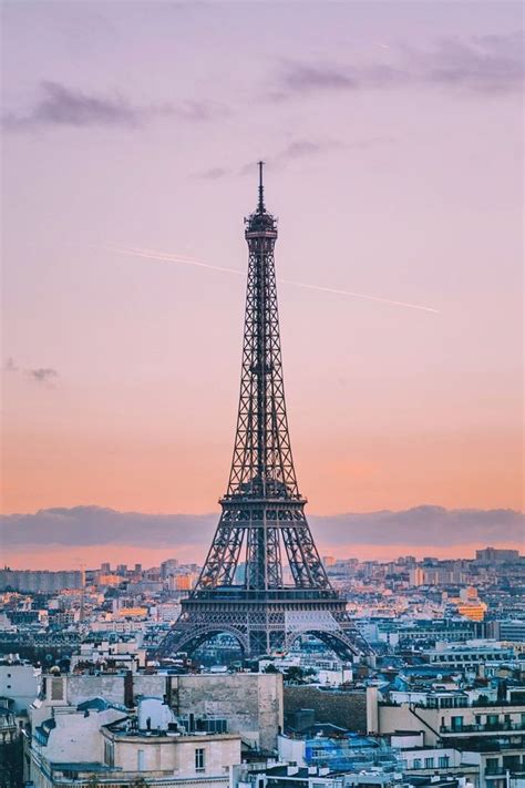 The Eiffel Tower from the Arc De Triomphe. Classic sunset shot from on top of the Arc De ...