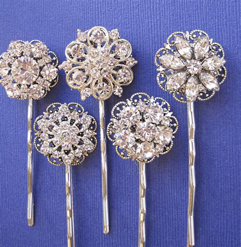 Wedding Accessories, Hair Pins, 5 Hair Pins, Rhinestone Hair Accessories, Hair Pins, Bobby Pins ...