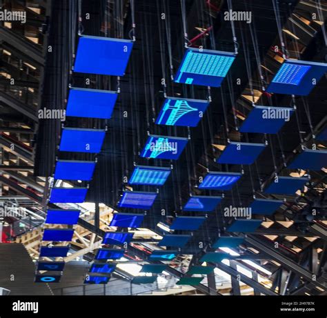 Colorful LED screens installation at the ceiling Stock Photo - Alamy