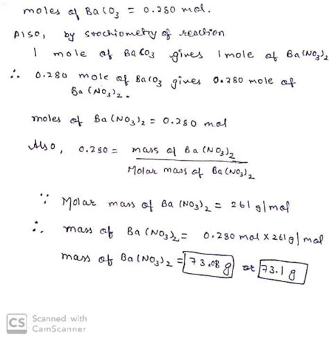 In the following reaction what mass of Ba(NO3)2 can be formed by combining 55.0g BaCO3 and ...