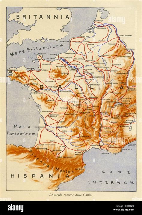 Map showing the Roman roads of Gaul Stock Photo - Alamy