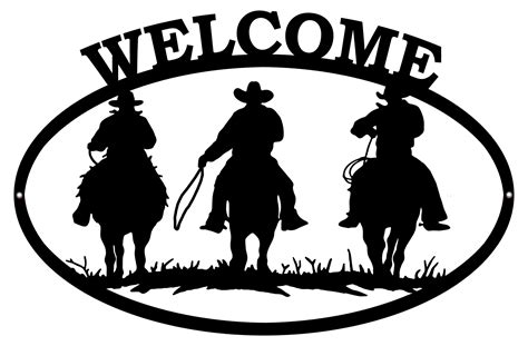 Welcome Cowboys Cut Out Wall Décor Silhouette Metal Sign 12x18 - Reproduction Vintage Signs