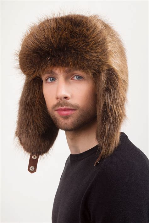 Beaver Fur Hat Full Fur Brown Hat Trapper Hat Aviator Hat Saga Furs Brown Hat - Men's Accessories