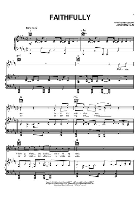 Faithfully" Sheet Music by Journey for Piano/Vocal/Chords - Sheet Music Now