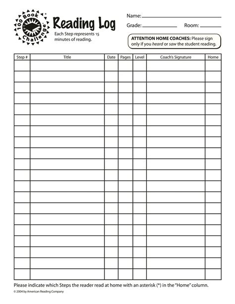 Printable Reading Log Form