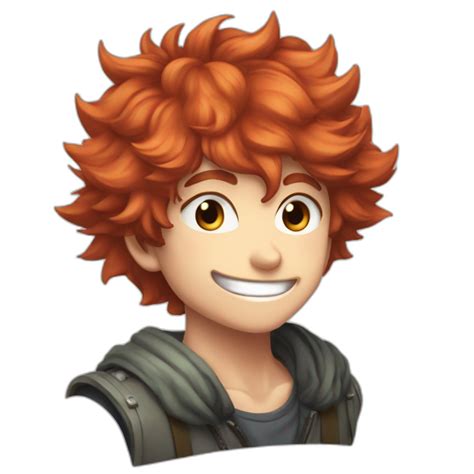 Red haired young boy with cheeky grin and pointy fluffy hair in a anime defense pose | AI Emoji ...