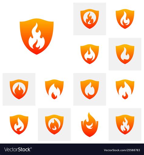 Set fire shield logo design template shield Vector Image