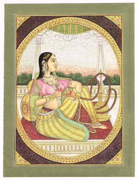 Miniature Portrait Painting of Rajput Queen Seated on Carpet and ...