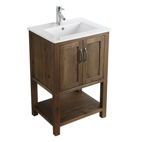 Rustic 24" Single Sink Bathroom Vanity with Porcelain Integrated Counterop in Walnut Finish