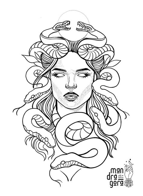 a drawing of a woman with snakes on her head