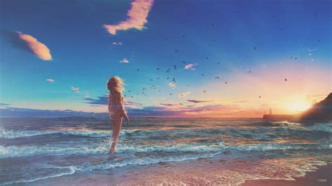 Beach, Morning, Digital art, Girl, Surreal, Sunrise, HD Wallpaper | Rare Gallery