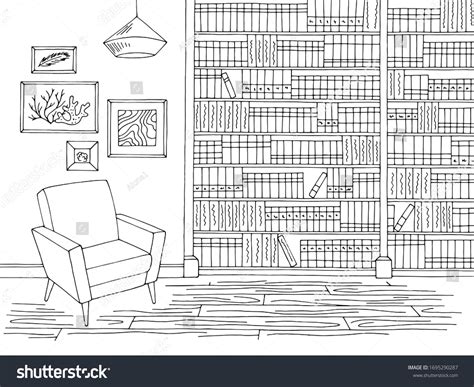 Library Interior Graphic Black White Sketch Stock Vector (Royalty Free) 1695290287 | Shutterstock