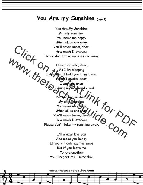 You Are My Sunshine Lyrics, Printout, MIDI, and Video