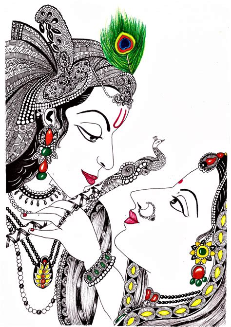 Radha Krishna Drawing doodle art | Boho art drawings, Mandala art ...