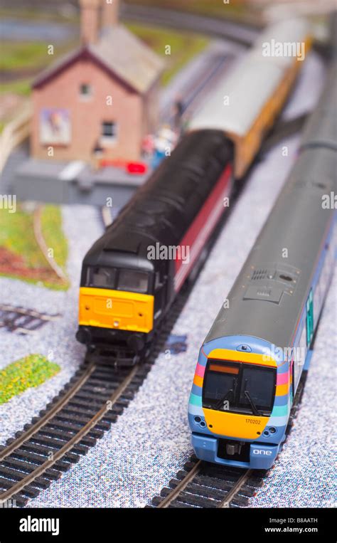 Model toy electric train set in oo gauge with engines from Hornby and Bachmann model railways ...