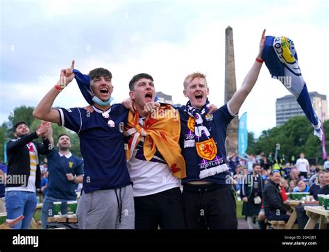 Fans watch the England v Scotland UEFA Euro 2020 match at the fan zone in Glasgow. Picture date ...