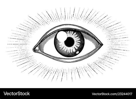 Human eye with rays tattoo hand draw vintage Vector Image