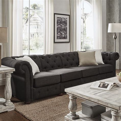 Shop Knightsbridge Dark Grey Extra Long Tufted Chesterfield Sofa by iNSPIRE Q A… in 2020 | Black ...