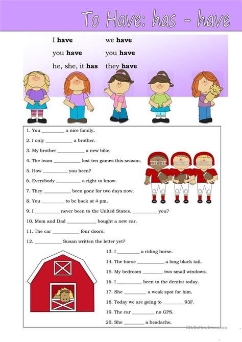 To have (has-have) worksheet - Free ESL printable worksheets made by teachers | Grammar for kids ...