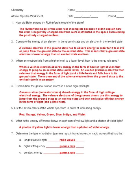 Physical Science Electromagnetic Spectrum Worksheet