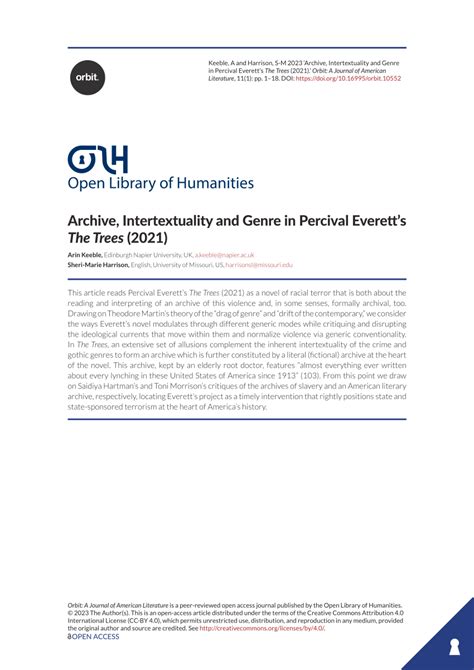 (PDF) Archive, Intertextuality and Genre in Percival Everett’s The ...