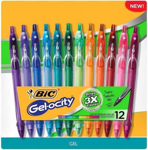 BIC Gelocity Quick Dry Retractable Fashion Gel Pen, Medium Point (0.7 mm), Assorted Colors, 12 ...