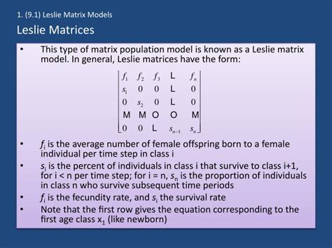 PPT - Chapter 9: Leslie Matrix Models & Eigenvalues PowerPoint Presentation - ID:6535943