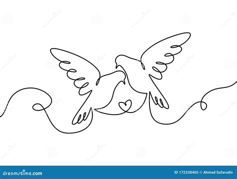 Couple of Bird in Love. One Continuous Line Drawing, Two Flying Dove ...