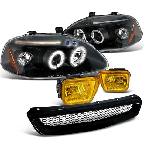 Spec-D Tuning Black Halo LED Projector Headlights Grille Amber Fog ...