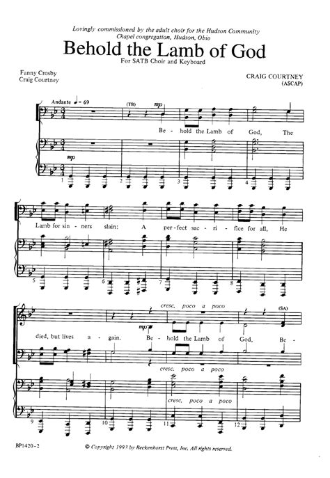 Behold the Lamb of God (SATB ) by Craig Cour | J.W. Pepper Sheet Music