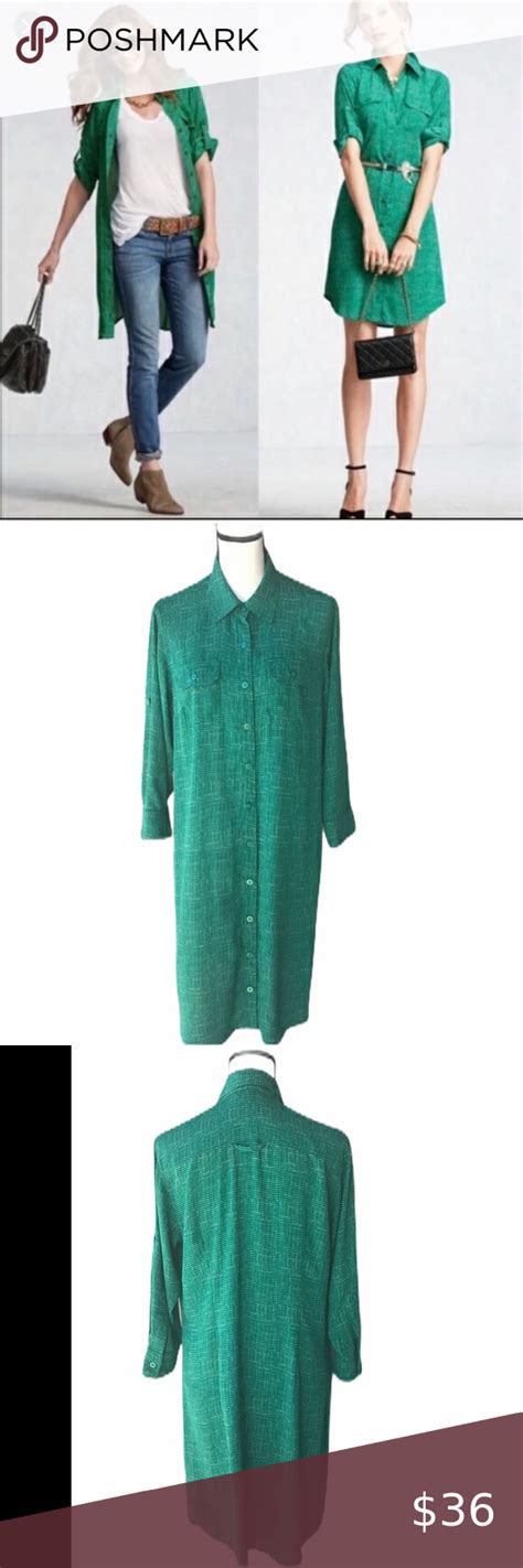 SOLD CAbi printed emerald green shirt dress | Green shirt dress, Green shirt, Printed shirt dress