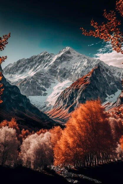 Premium Photo | Mountain range in fall with fall colors winter alps