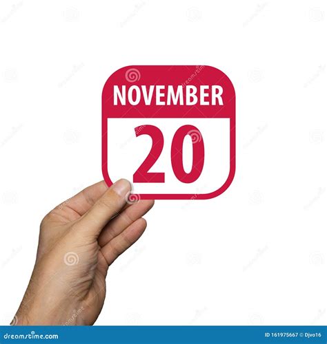 November 20th. Day 20 of Month,hand Hold Simple Calendar Icon with Date on White Background ...