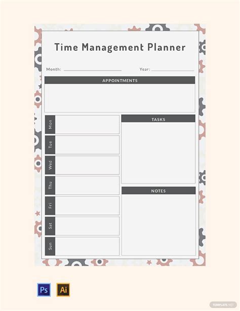 Time Management Planner Template in PSD, Illustrator, PDF - Download ...