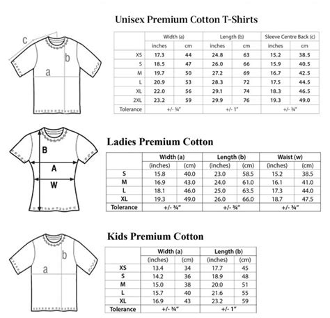 Tshirt USA/Europe size chart