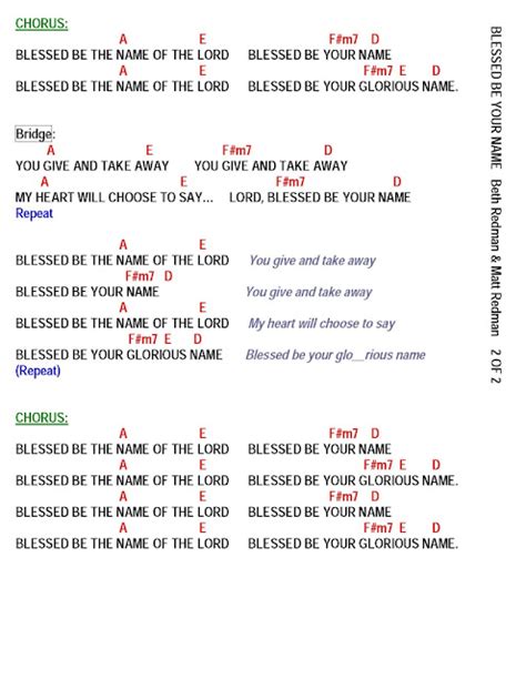 BLESSED BE YOUR NAME - lyrics and chords ~ Faith and Music