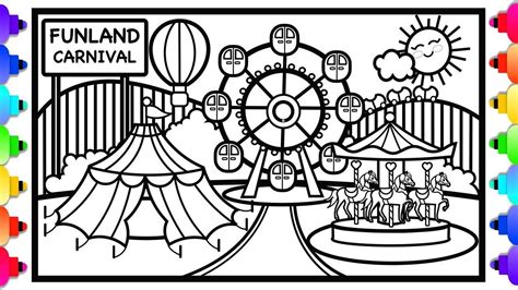 How to Draw a Carnival for Kids 🎢🌈🎡💜🎠 Amusement Park Coloring Page 🎠🎢🎡💜 ...