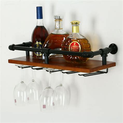 Rustic Wall Mounted Wine Racks with Stem Glass Holder ,21in Industrial ...